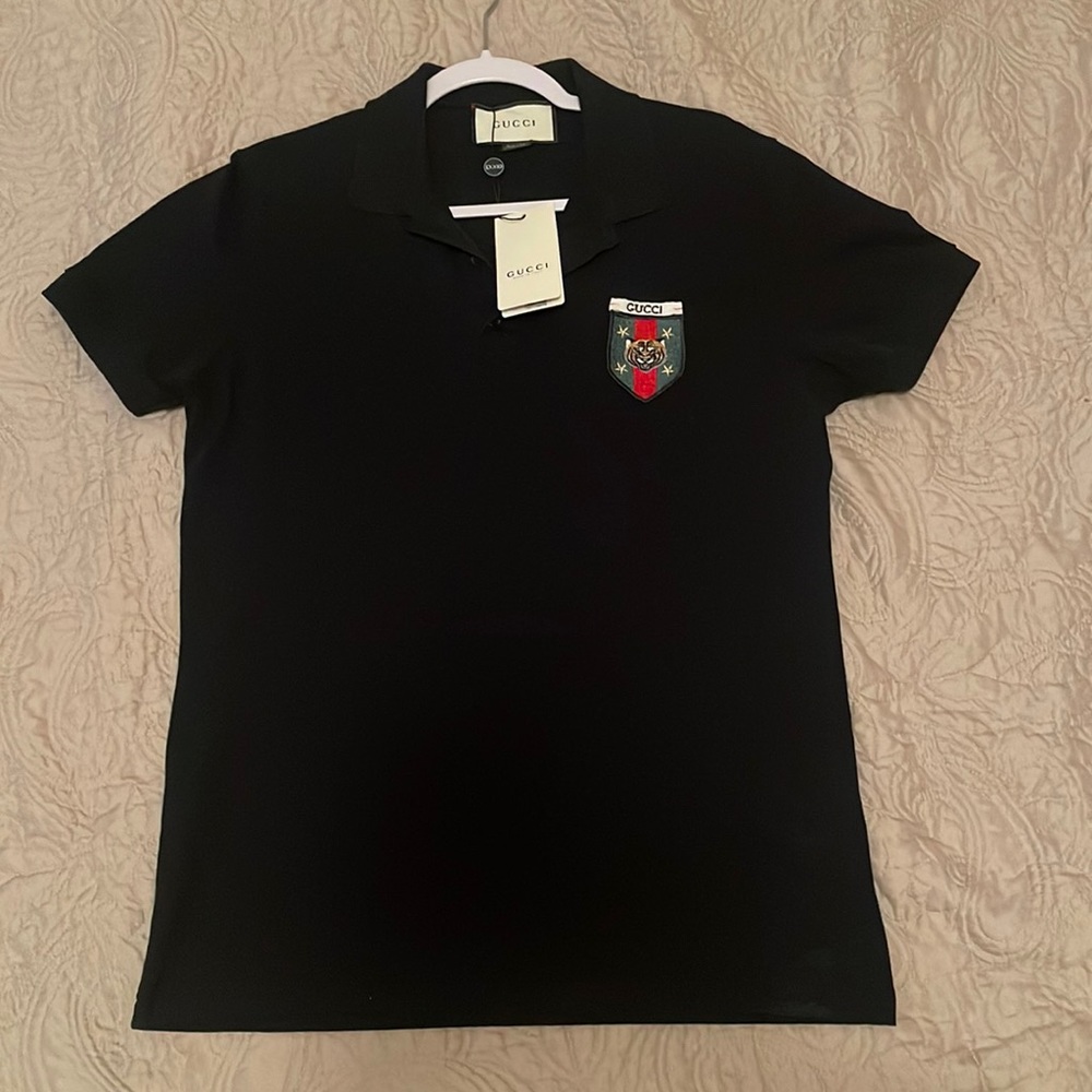 Gucci Web Tiger Crest Black Polo Shirt